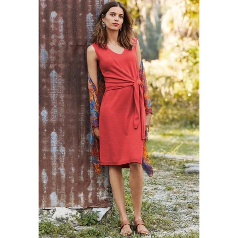 Peruvian Connection Harbor Island Midi Wrap Dress V Neck Sz M - Color Sorbet
